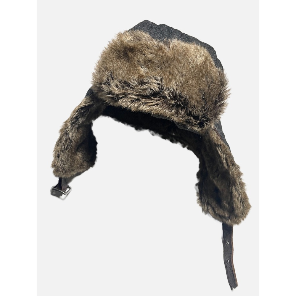 Banana Republic Trapper Hat Womens S/M Gray Faux Fur Wool Blend Winter Aviator